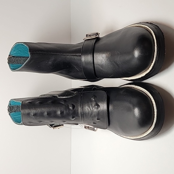 PSKaufman Boot No.1011 Roadway Back Zip Buckle Wedge Black Leather Moto Biker 9D - Picture 3 of 14